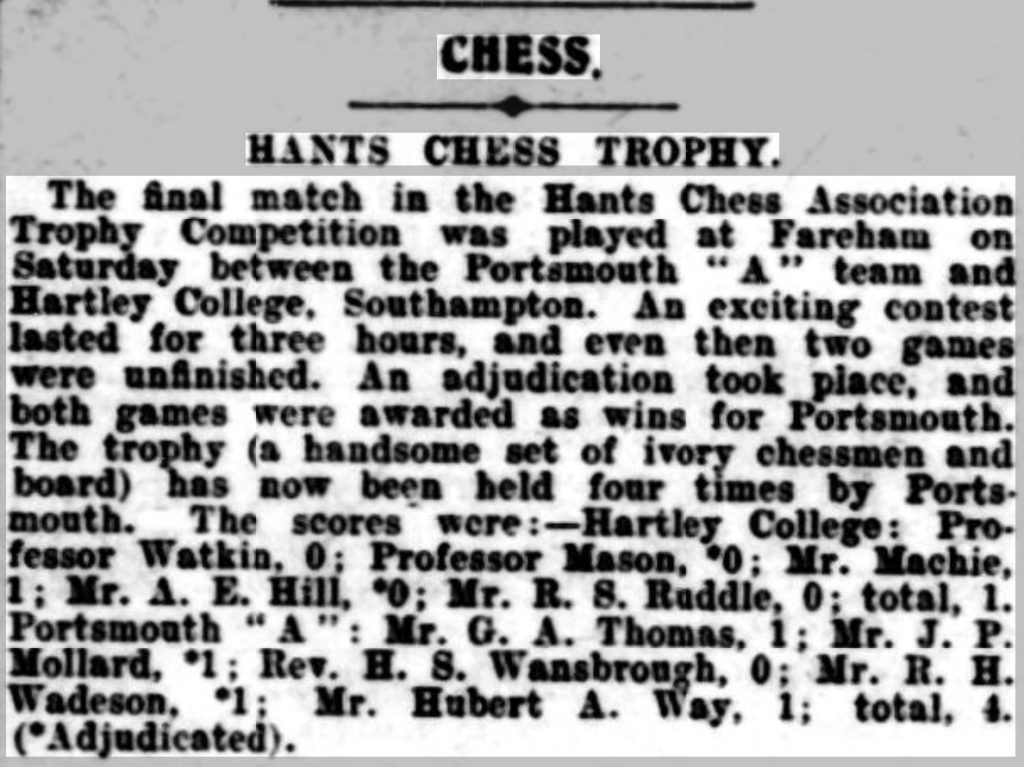 Portsmouth v Hartley Hampshire Chess Trophy