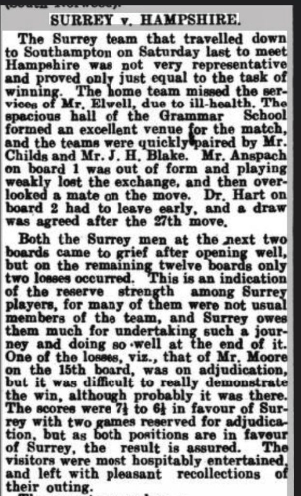 Hants Surrey 1913 - Dorking and Leatherhead Advertiser Match