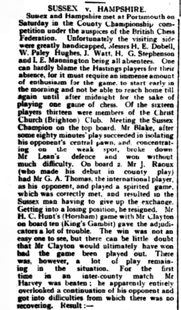 Hants vs Sussex Oct 1912 West Sussex County Times