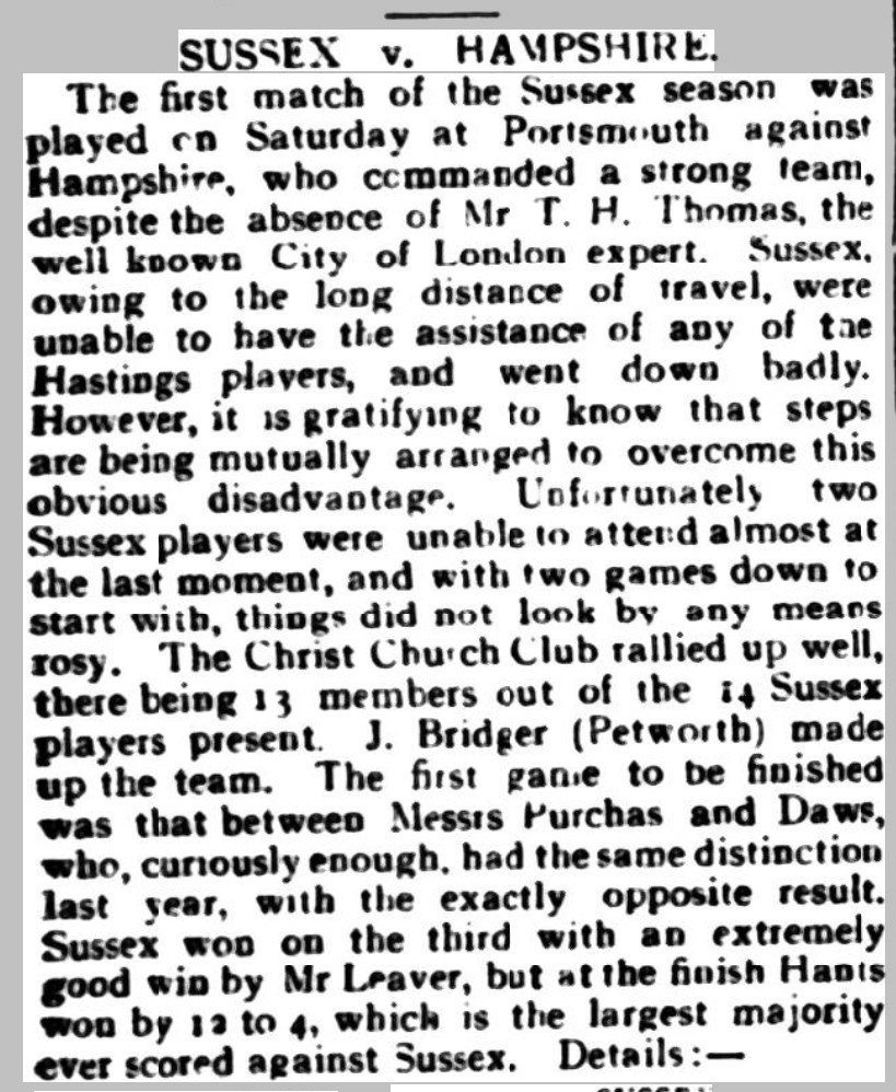 Hants v Sussex - West Sussex County Times Nov 1913