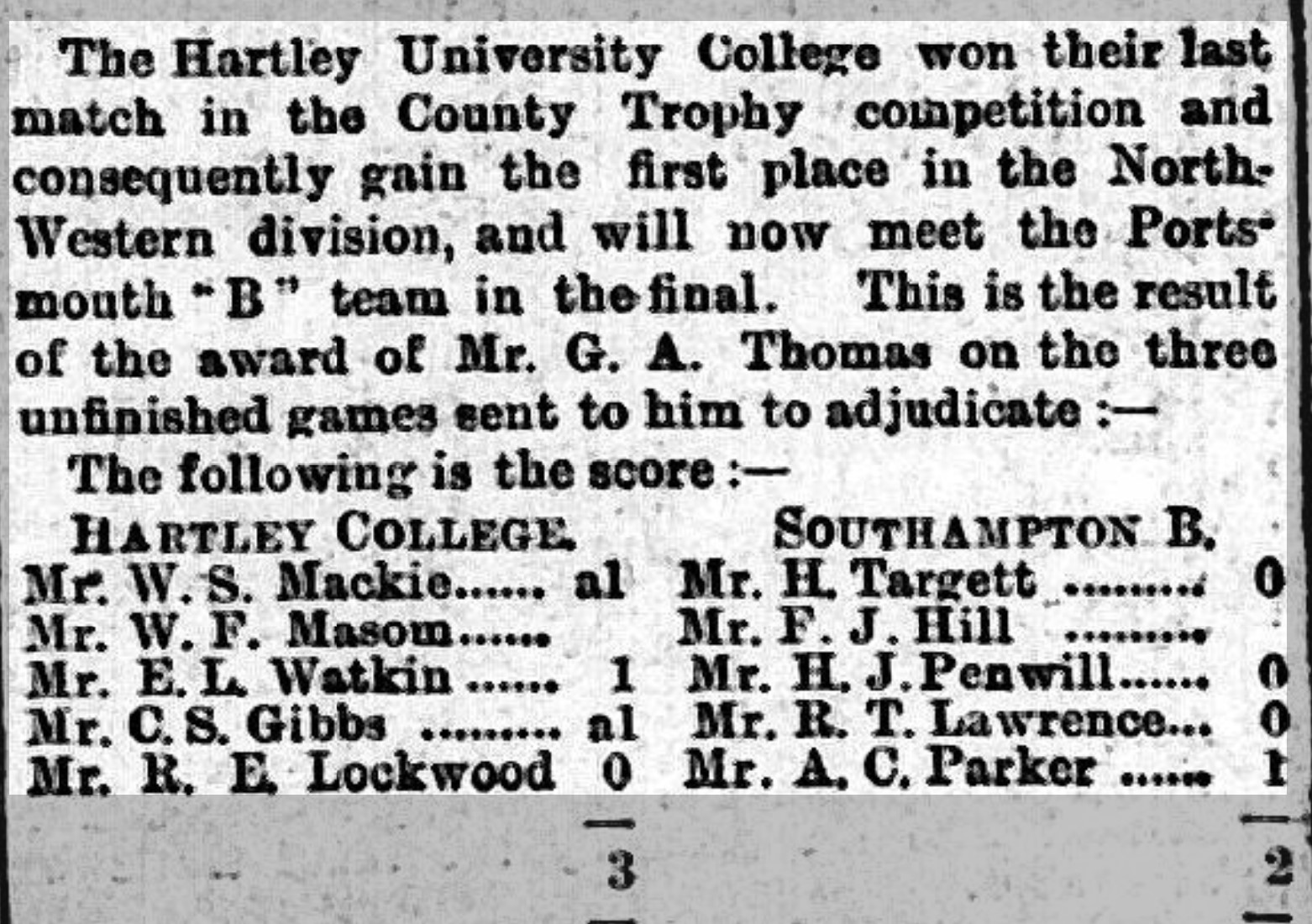 Hartley College v Soton B 1914