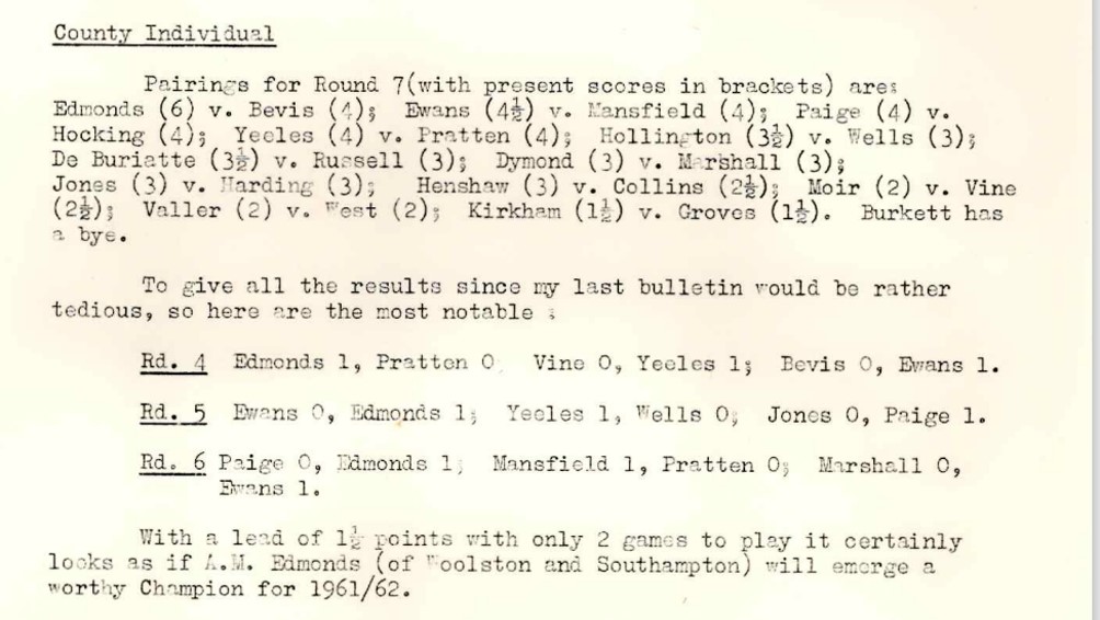 Hampshire Individual 1962 Round 7 Draw