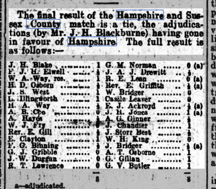 Hampshire vs Sussex 10 Dec 1921