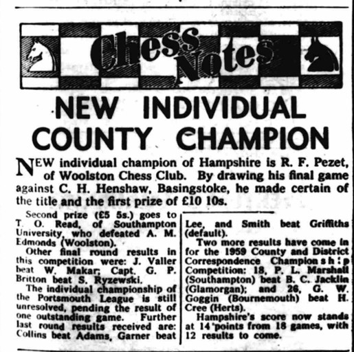 Hampshire Individual 1959 Final Positions Chess Notes